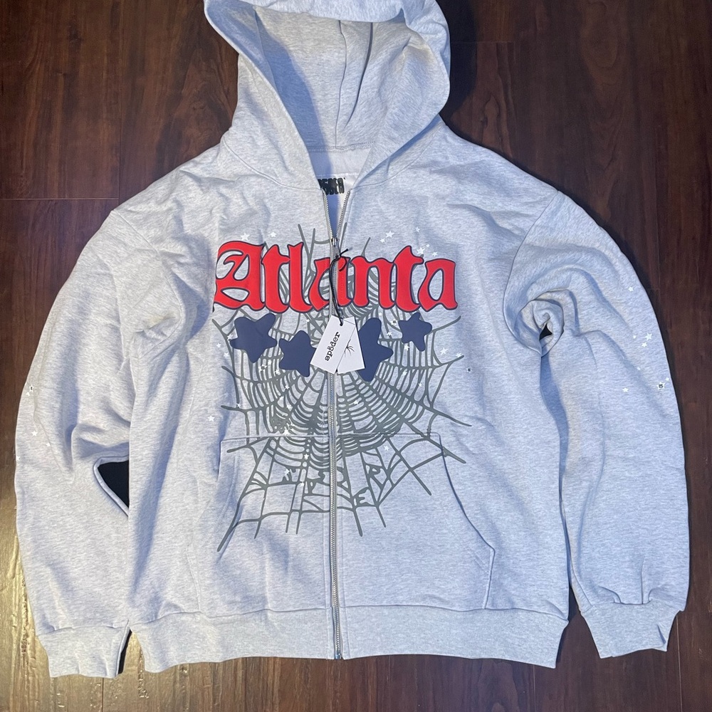 Light Gray Sp5der x Atlanta Zip up hoodie Size Large